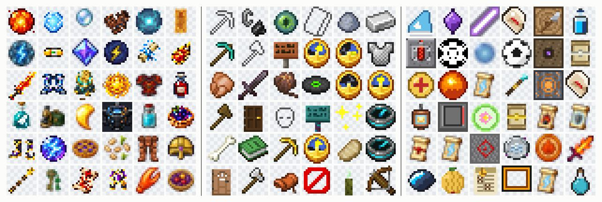 Minecraft item textures grouped by generation method