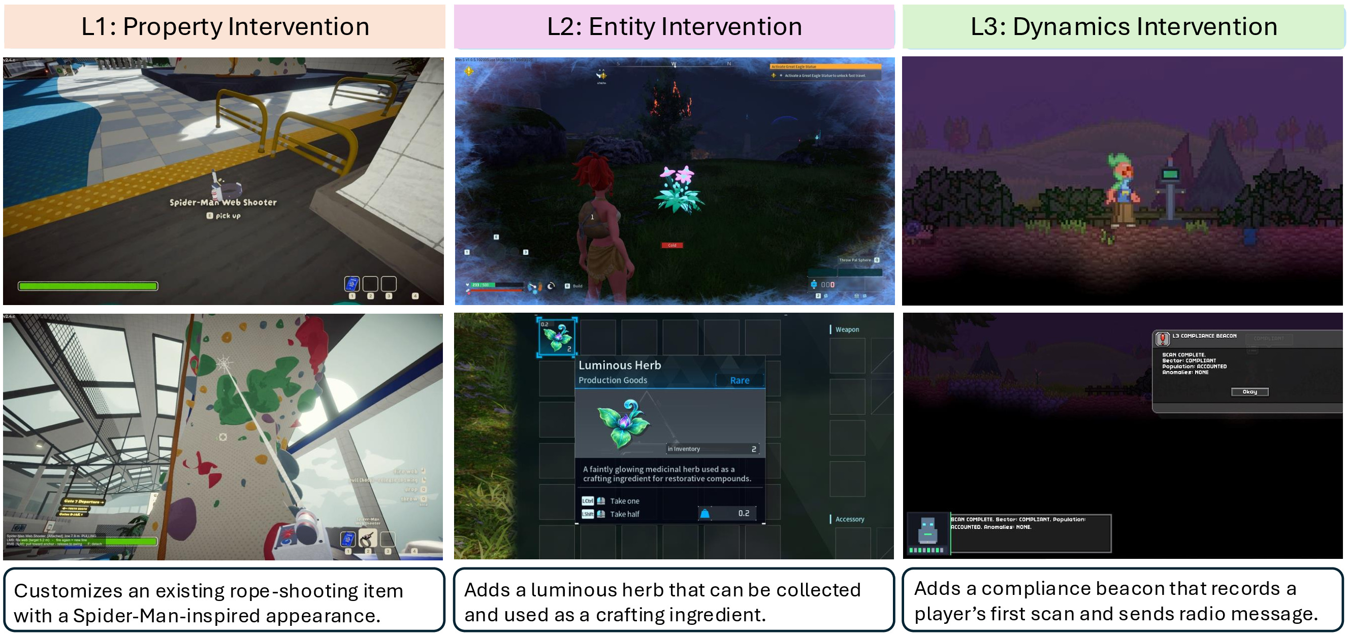 World-editing examples in PEAK, Palworld, and Starbound